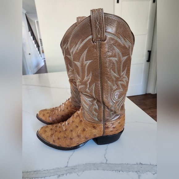 Tony Lama El Rey Collection Vintage Full Quill Ostrich Boots Brown/Tan Size 8.5D - Picture 2 of 16